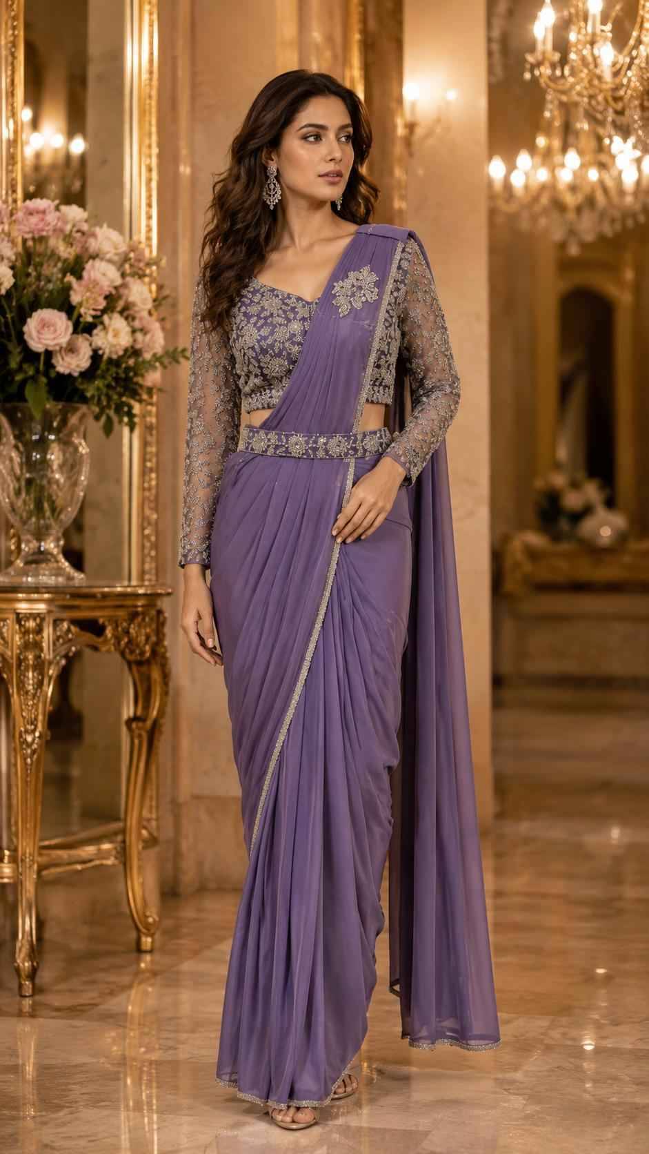 102432 By Amoha Trendz Indian Traditional Wear Collection Fancy Colorful Party Wear Stitched Sarees At Wholesale Price